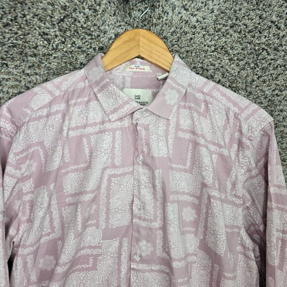 Scotch & Soda Top Womens XXL 2XL Pink Button Up Paisley Print Collared Casual - Picture 4 of 7